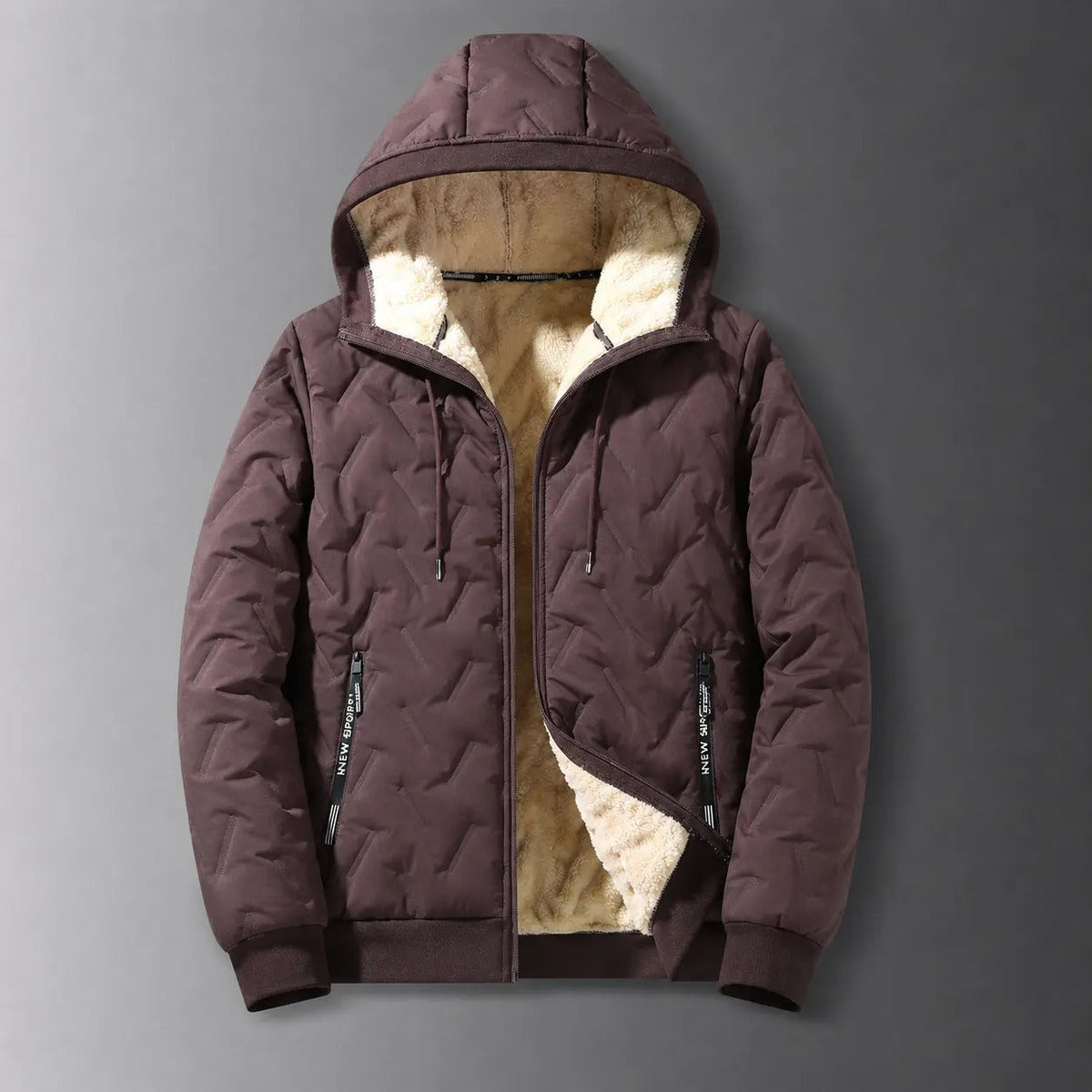 Men's Solid Baggy Fleece Lined Winter Jacket, Casual Hooded Windproof Full Zip Long Sleeve Outerwear for Outdoor Commute