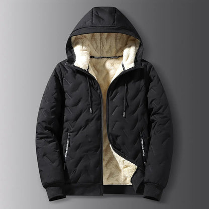 Men's Solid Baggy Fleece Lined Winter Jacket, Casual Hooded Windproof Full Zip Long Sleeve Outerwear for Outdoor Commute