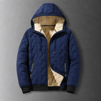 Men's Solid Baggy Fleece Lined Winter Jacket, Casual Hooded Windproof Full Zip Long Sleeve Outerwear for Outdoor Commute