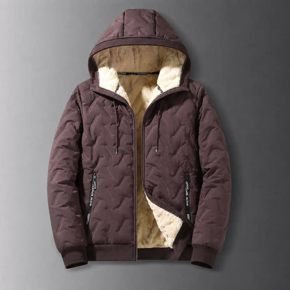 Men's Solid Baggy Fleece Lined Winter Jacket, Casual Hooded Windproof Full Zip Long Sleeve Outerwear for Outdoor Commute