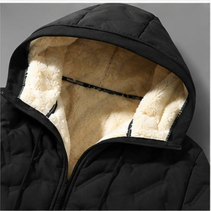 Men's Solid Baggy Fleece Lined Winter Jacket, Casual Hooded Windproof Full Zip Long Sleeve Outerwear for Outdoor Commute