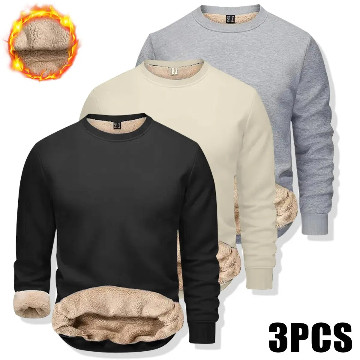 Men's Fitted Crewneck Fleece Lined Sweatshirt, Wind Resistant Polyester Athletic Pullover, Casual Fashion Active Tops