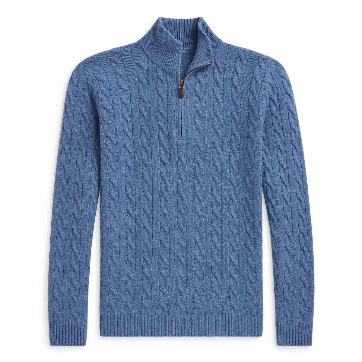 Men’s Cable Knit Quarter Zip Sweater, Classic Long Sleeve Pullover with Ribbed Collar