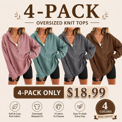 Women's Oversized Button V-Neck Hoodie Sweatshirt Long SIeeve Side Slit Casual Fall Pullover  Top
