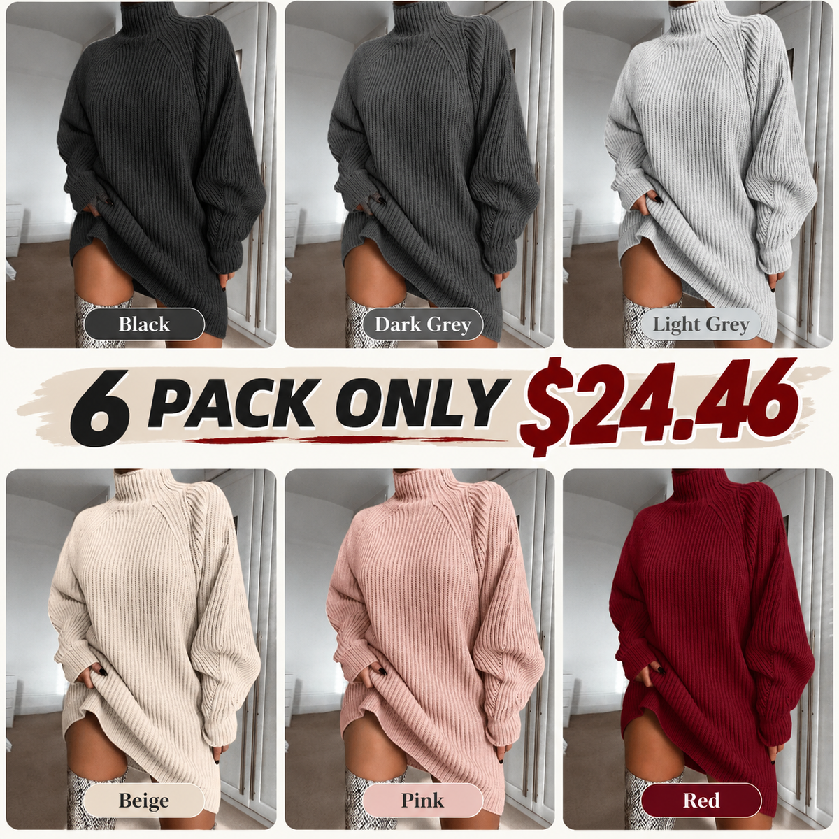 Cozy High Neck, Flattering Relaxed Drape | Women's Knit Sweater Dress