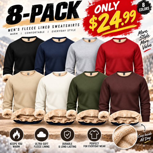 Men's Fitted Crewneck Fleece Lined Sweatshirt, Wind Resistant Polyester Athletic Pullover, Casual Fashion Active Tops