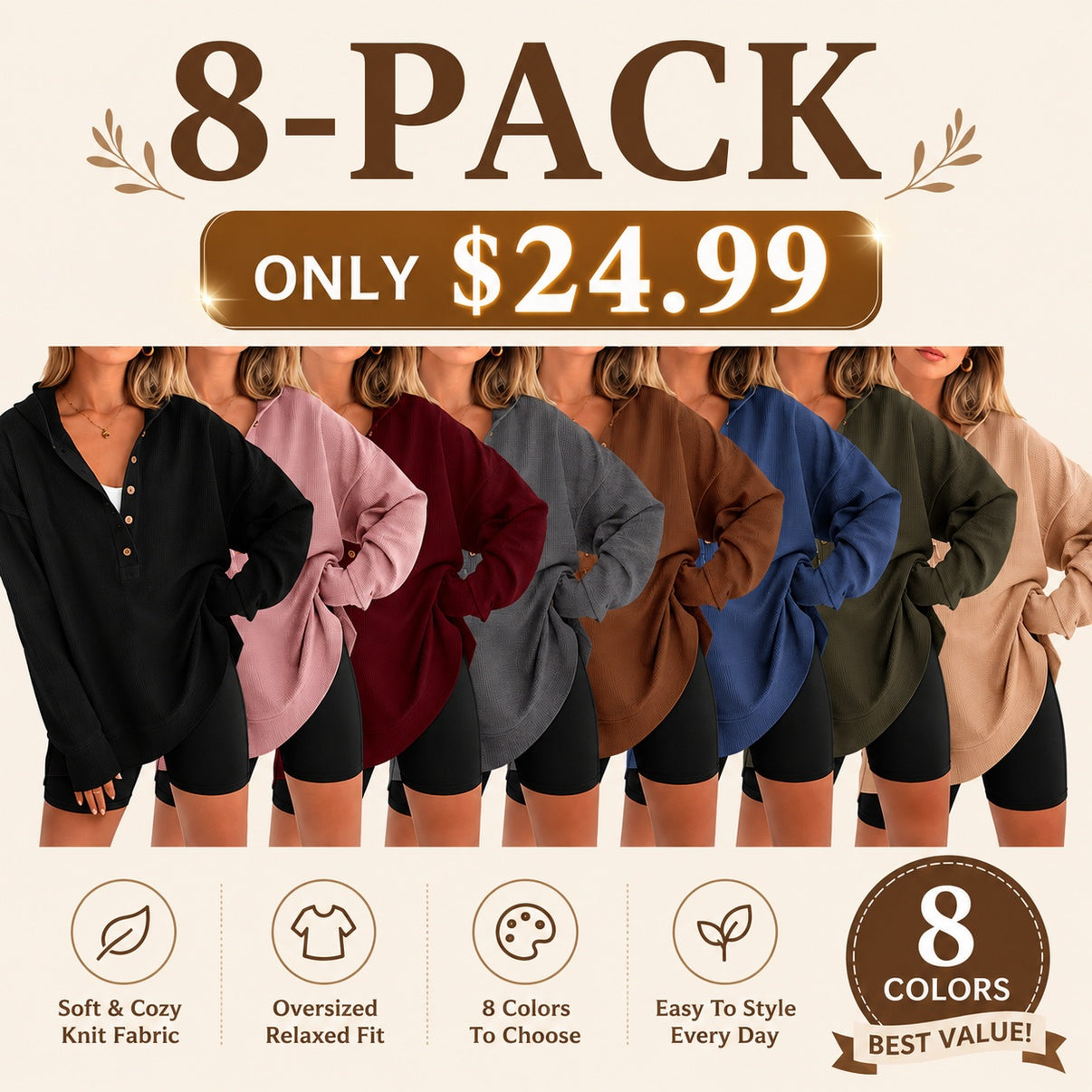 Women's Oversized Button V-Neck Hoodie Sweatshirt Long SIeeve Side Slit Casual Fall Pullover  Top