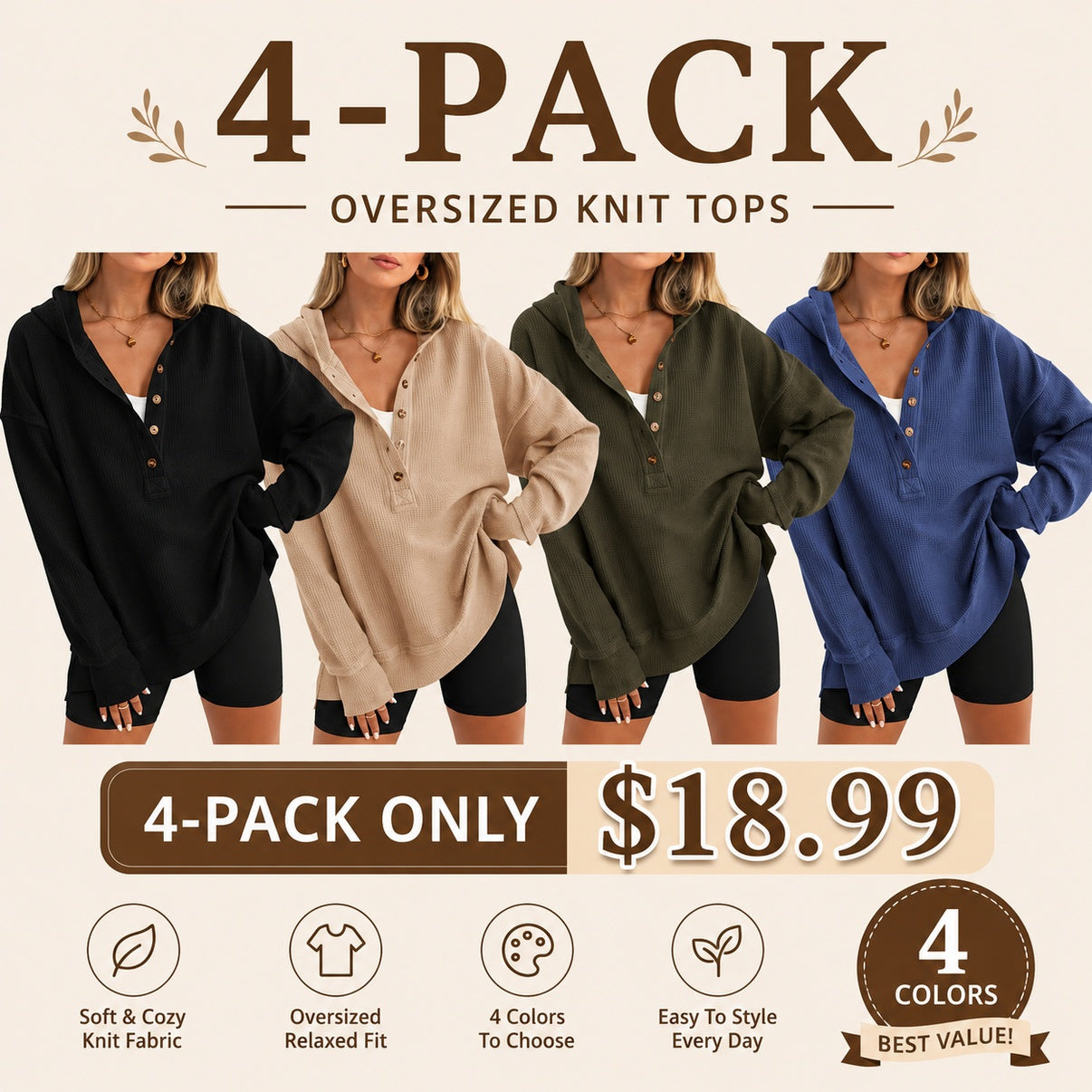 Women's Oversized Button V-Neck Hoodie Sweatshirt Long SIeeve Side Slit Casual Fall Pullover  Top