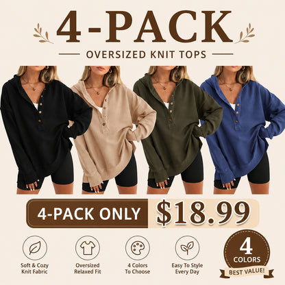 Women's Oversized Button V-Neck Hoodie Sweatshirt Long SIeeve Side Slit Casual Fall Pullover  Top