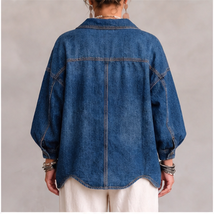 Collared Oversized Denim Jacket With Large Metal Buttons