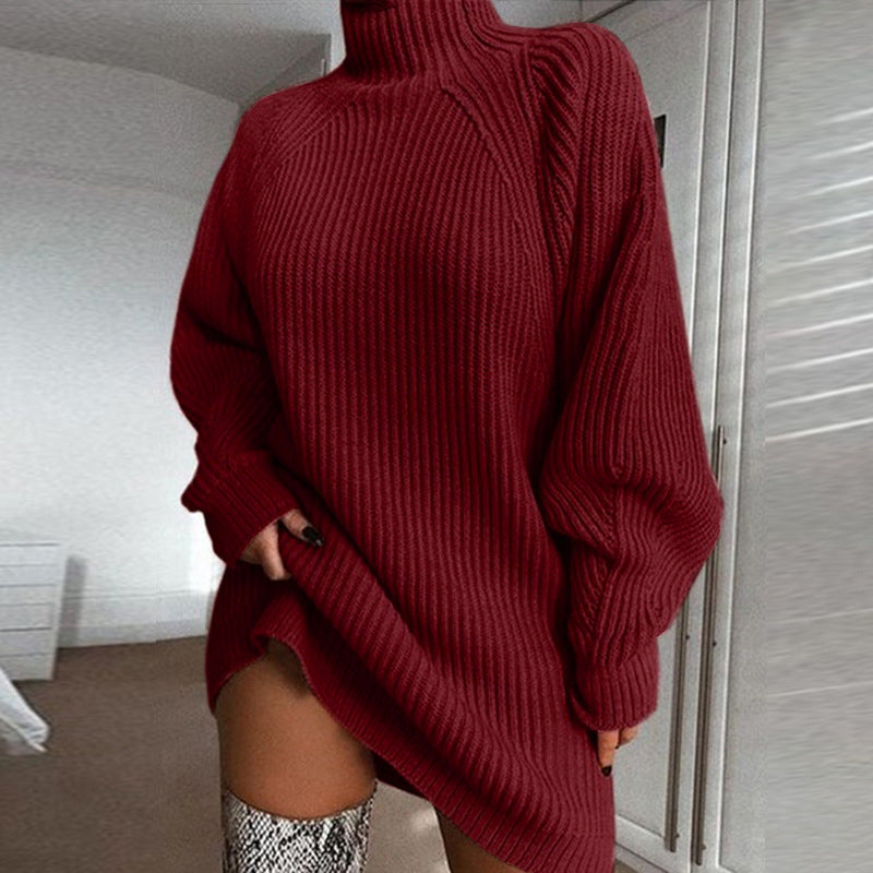 Cozy High Neck, Flattering Relaxed Drape | Women's Knit Sweater Dress